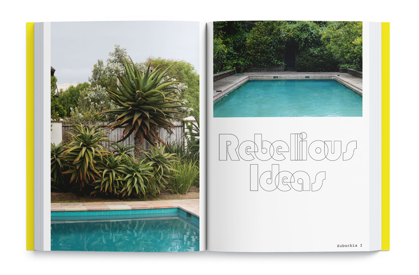 A page from "Cape Town as a State of Heart" a book by So Splendid Agency, photographs of swimming pools by Hetty Zantman in Constantia, Cape Town, South Africa.